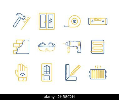 Satz von Gebäudekonstruktion und Hausreparatur flache Ikonen. Graph-Symbol für Ihr Website-Design, Logo, App, UI. Vektorgrafik, EPS10. Stock Vektor