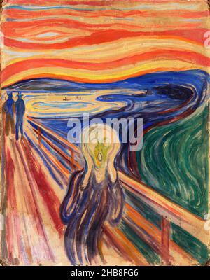 The Scream (Skrik) von Edvard Munch (1863-1944), Tempera und Öl auf ungegrundiertem Karton, 1910. Die Version des Munch Museums. Stockfoto