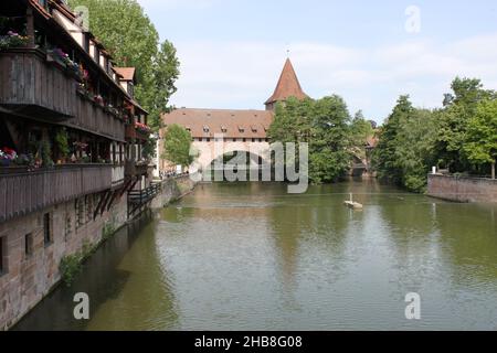 Pegnitz River Scene Nürnberg Stockfoto