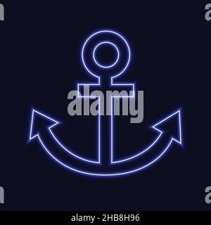 Marine Anchor Emblem mit Neonlicht. Abbildung des Ankerlogos. eps 10 Stock Vektor