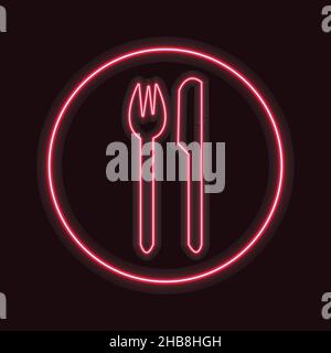 Symbol für das Restaurantschild. Gabel & Messer Design mit Neonlicht Stock Vektor