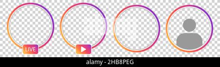 Instagram-Story, Live-Stream, neues Story-Hashtag-Vektorset. Abzeichen für Instagram-Meldungen. Redaktionelle Illustration isoliert auf transparentem Hintergrund Stock Vektor