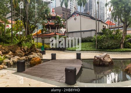 Telok Ayer Green Park und Yu Huang Gong Tempel in Singapur Stockfoto