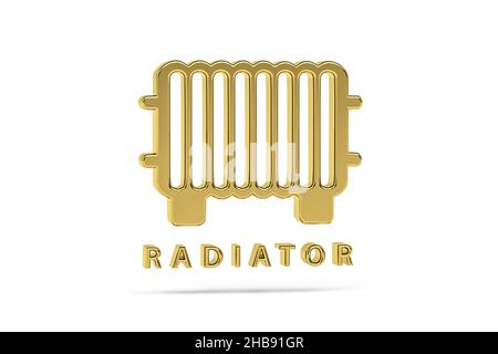 Goldenes 3D Radiator-Symbol isoliert auf weißem Hintergrund - 3D Render Stockfoto