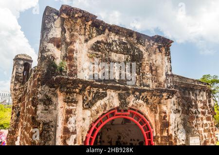 Porta de Santiago Torhaus Einer Famosa Festung in Malacca Melaka, Malaysia Stockfoto