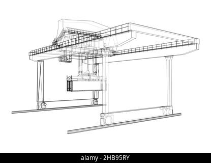 Umriss des Portalbehälters auf der Schiene Stockfoto