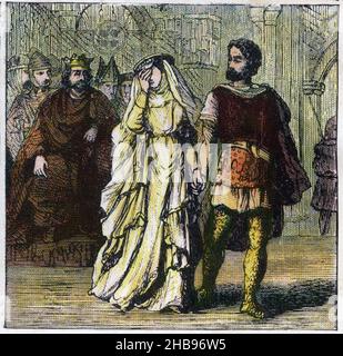 Stich der geheimen Ehe des französischen Adligen Simon de Montfort im Jahre 1238 mit Eleanor von England, Tochter von König John und Isabella von Angoulême und Schwester von König Heinrich III., veröffentlicht um 1890 Stockfoto