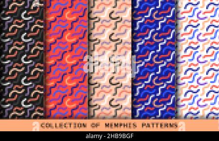 Memphis nahtlose Muster. Mode 80-90s. Bunte Mosaik-Texturen mit kurzen Linien Formen Stock Vektor