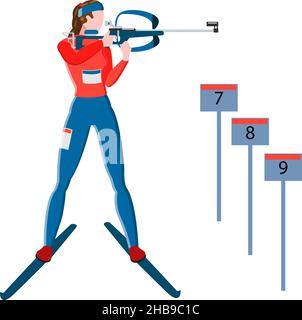 Frauen Biathlon Athlet, die mit einem Gewehr zielen, Vektor-Illustration Stock Vektor