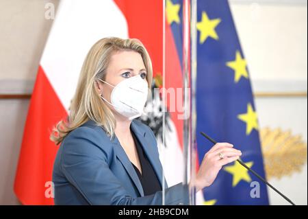 Wien, Österreich. 17. Dezember 2021. Presseerklärung zu den Covid-Verordnungen während der Feiertage mit Familienminister Raab (ÖVP) Stockfoto