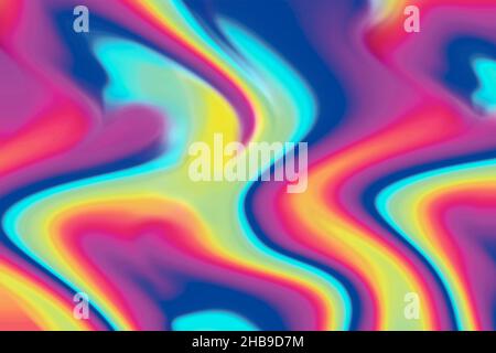 Abstrakter Regenbogen-Hintergrund im Glitch-Stil. Farbenfrohe Textur im Tie-Dye-Stil. Holografische Folienstruktur. Stockfoto