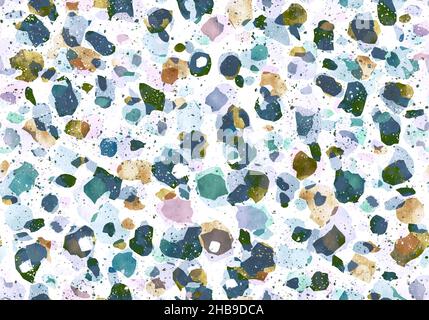 Vintage Nahtloses Terrazzo-Muster im Retro-Stil. Farbenfrohe Retro-Muster mit Terrazzo-Struktur. Vintage Steinstruktur. Stockfoto