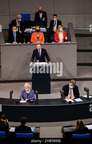Berlin, Deutschland. 16th Dez 2021. Der deutsche Politiker Christian Lindner. (Bild: © Ralph Pache/PRESSCOV über ZUMA Press Wire) Stockfoto