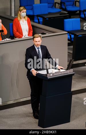 Berlin, Deutschland. 16th Dez 2021. Der deutsche Politiker Christian Lindner. (Bild: © Ralph Pache/PRESSCOV über ZUMA Press Wire) Stockfoto