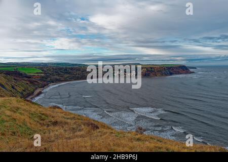 Blick auf Runswick Bay vom Cleveland Way in North Yorkshire Stockfoto