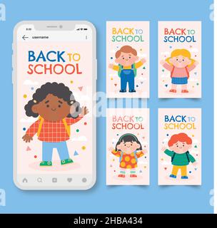 Back School Vektor Design Illustration instagram Geschichten Sammlung Stock Vektor