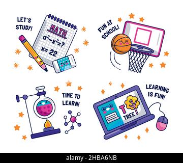Kawaii zurück Schule Vektor Design Illustration Aufkleber Sammlung Stock Vektor