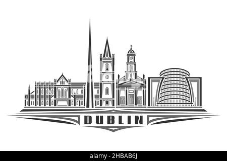 Vektor-Illustration von Dublin, monochromes horizontales Poster mit linearem Design dublin City scape, europäisches Urban Line Art Konzept mit dekorativem lett Stock Vektor