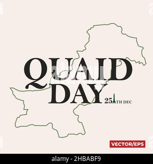 Quaid Day Typografie und Pakistan-Karte im Hintergrund, 25. Dezember Stock Vektor