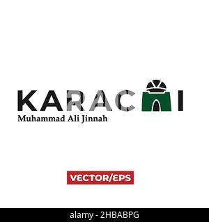 Karachi Stadt mit Mazar e Quaid-Fiestaskarte für Unabhängigkeit und Pakistan-Tag Stock Vektor
