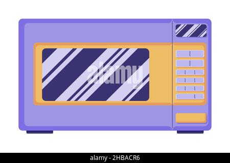 Das Konzept eines Mikrowellenofens zum Erhitzen von Speisen, eines Mikrowellenofens mit einer Glastür in hellen Farben, lackiert in einem flachen Stil. Vektorgrafik Stock Vektor