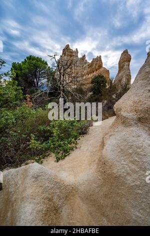 Les Orgues Ille sur Tet, geologischer Standort in den Pyrenäen Orientales, Languedoc Roussillon, Frankreich Stockfoto