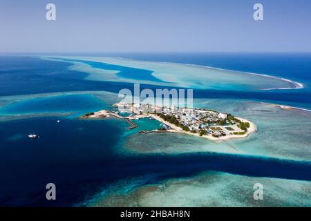 Bewohnte Insel Gulhi, Süd Male Atoll, Malediven, Indischer Ozean Stockfoto