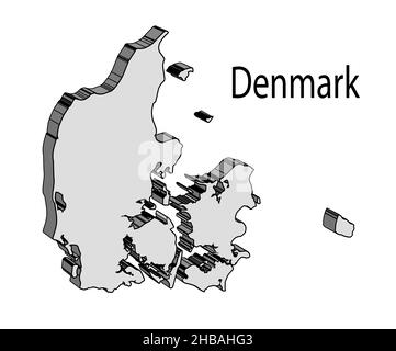 Skizzieren Sie 3D Karte von Dänemark auf weißem Hintergrund Stockfoto