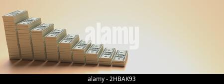 Große Geldstapel aus Dollar mit leerem Kopierraum Hintergründe. Finanzkonzept Stockfoto