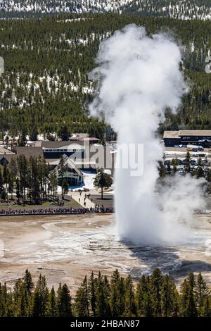 Old Faithful Eruption vom Observation Point Yellowstone National Park, Wyoming, Vereinigte Staaten von Amerika. Eine einzigartige, optimierte Version eines Bildes von NPS Ranger JW Frank; Quelle: NPS/Jacob W. Frank Stockfoto