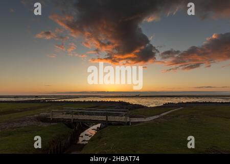 Sonnenuntergang am Holmersiel Stockfoto