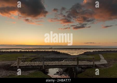 Sonnenuntergang am Holmersiel Stockfoto