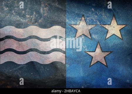 Draufsicht auf die Retro-Flagge des Kantons Aargau, Schweiz mit Grunge-Struktur. Schweizer Patriot und Reisekonzept. Kein Fahnenmast. Ebenendesign, Layout. Flagge BA Stockfoto