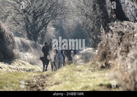 Melrose, Großbritannien. 18th Dez 2021. Die Lauderdale Foxhounds treffen sich am Samstag, den 18. Dezember 2021, im Pavillon bei Melrose. Lauderdale FH, Master and Huntsman, Mrs. Claire Bellamy MFH ( Quelle: Rob Gray/Alamy Live News Stockfoto