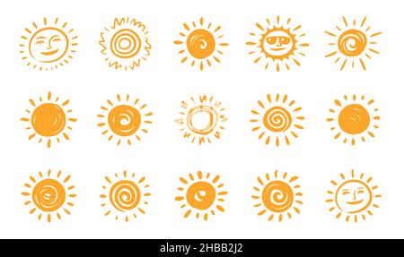 Sonnensymbole. Vektorgrafik für Sommerwetter oder Klima Stock Vektor