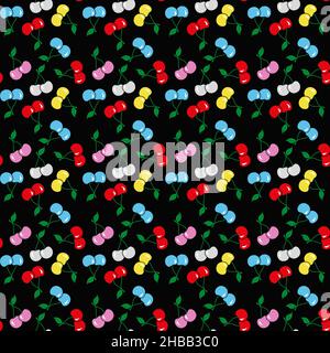 Cherry nahtlose Blumenmuster in Vektor, rot und blau Hintergrund Stock Vektor