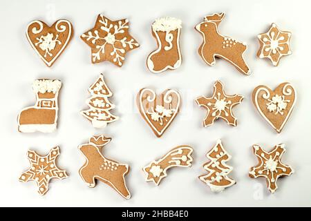 Hausgemachte weihnachtskekse, Draufsicht. Stockfoto