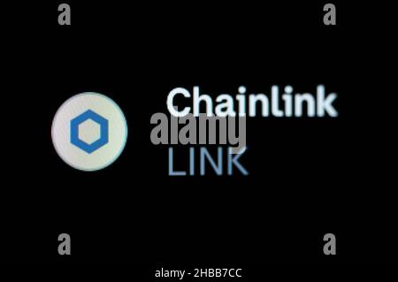 Villingen Schwenningen, Deutschland. 14th Dez 2021. Das Logo der Kryptowährung Chainlink (LINK) ist auf der Handelsplattform Coinbase zu sehen. Kredit: Silas Stein//dpa/Alamy Live Nachrichten Stockfoto