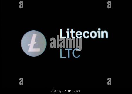 Villingen Schwenningen, Deutschland. 14th Dez 2021. Das Logo der Kryptowährung Litecoin (LTC) ist auf der Handelsplattform Coinbase zu sehen. Kredit: Silas Stein//dpa/Alamy Live Nachrichten Stockfoto