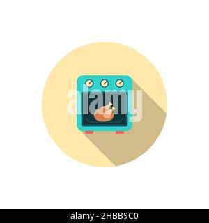 Küchengeräte Ofenvektor-Symbol, flaches Design, langer Schatten Stock Vektor