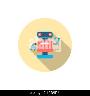 Roboter-Vektor-Symbol, flaches Design, langer Schatten Stock Vektor