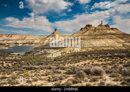 Felsformationen im Firehole Canyon, Flaming Gorge National Recreation Area, Wyoming, USA Stockfoto