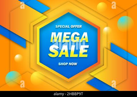Mega Sale Banner mit stilvollem Gelb- und Lila-geometrischem Design Stock Vektor