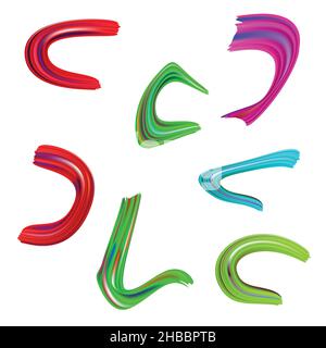 Set von 3D realistische Farbe Pinsel Strich Öl oder Acrylfarbe. Trendiges abstraktes Design, Vektor-Illustration Stock Vektor