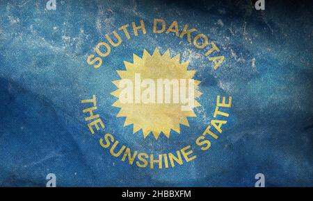 Draufsicht auf South Dakota 1909 1963, USA Flagge, kein Fahnenmast. Ebene Design Layout Flag Hintergrund Stockfoto