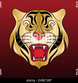 Golden Tiger Head, chinesisches Jahr des Tigers Vektorgrafik Stock Vektor