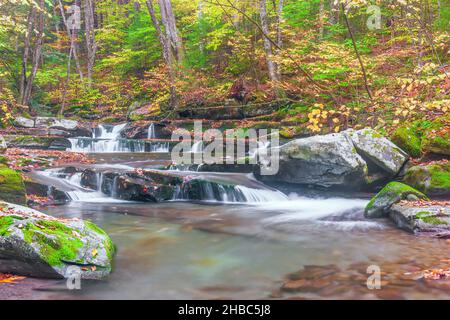 Kleine Kaskaden am Westkill im Herbst. Diamond Notch Trail. Catskill Mountains. Greene County. New York. USA Stockfoto