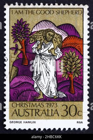 AUSTRALIEN - UM 1973: Eine in Australien gedruckte Briefmarke zeigt den Guten Hirten, Weihnachten, um 1973 Stockfoto