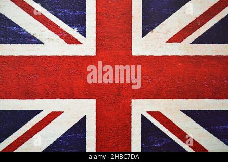Die britische Flagge auf Leinwand gedruckt. Stockfoto