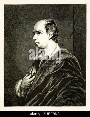 Gravierte Illustration des Romanciers Oliver Goldsmith, aus einem Porträt von Sir Joshua Reynolds, für Boswell’s Life of Johnson, veröffentlicht 1866 Stockfoto